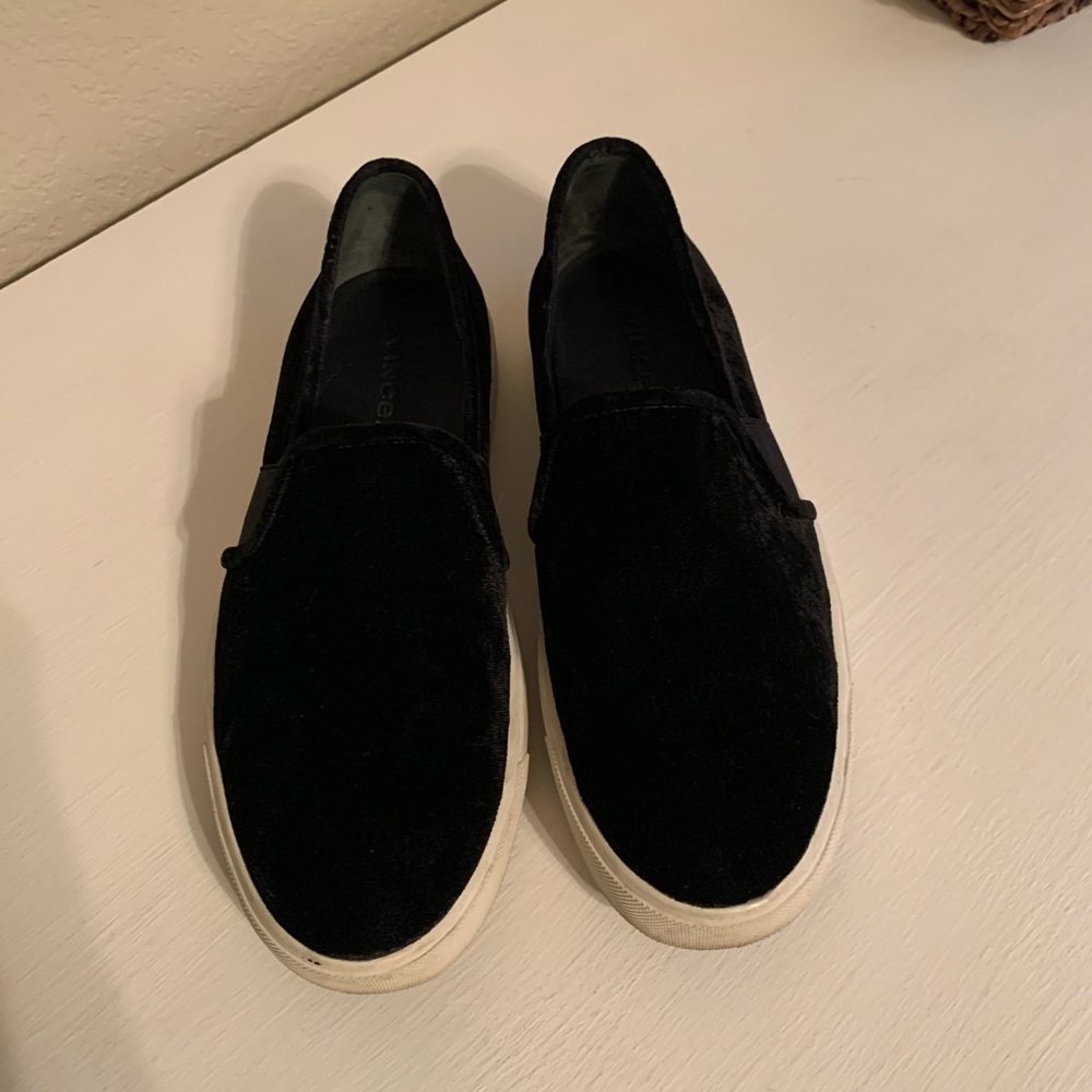 Vince black velvet flats slides loafers